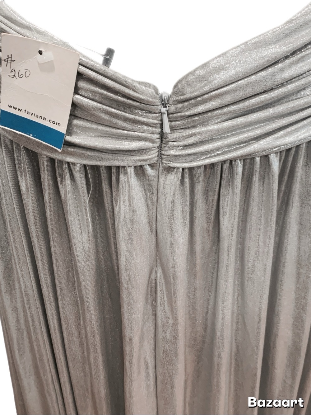 Faviana Silver Metallic Grecian Evening Gown Sz 16 - Picture 7 of 8